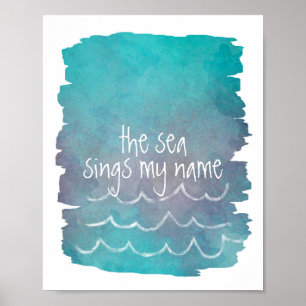 Póster cute ocean and sky quote posterblue watercolor
