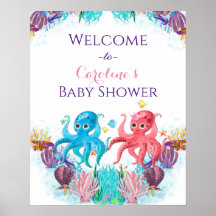 Cute Ocean Sea baby Twin Octopus colorido Bienveni