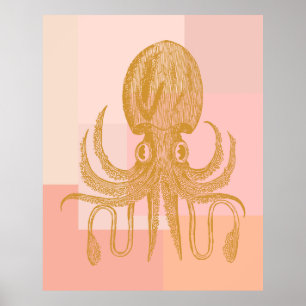 Póster Cute Octopus Illustration in Pink and Gold