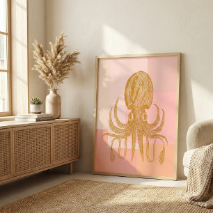 Póster Cute Octopus Illustration in Pink and Gold