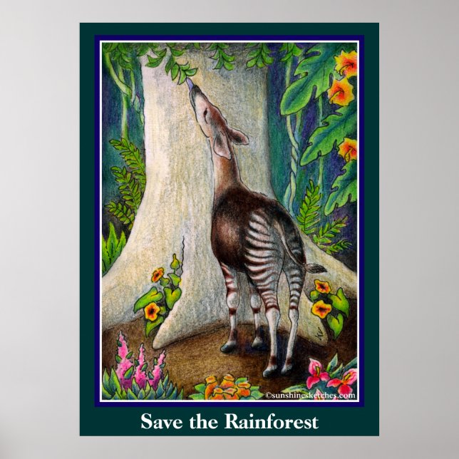 Póster Cute Okapi salva la selva tropical (Frente)