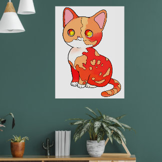 Póster Cute Orange Calico Cat Cartoon Adorable Kitty