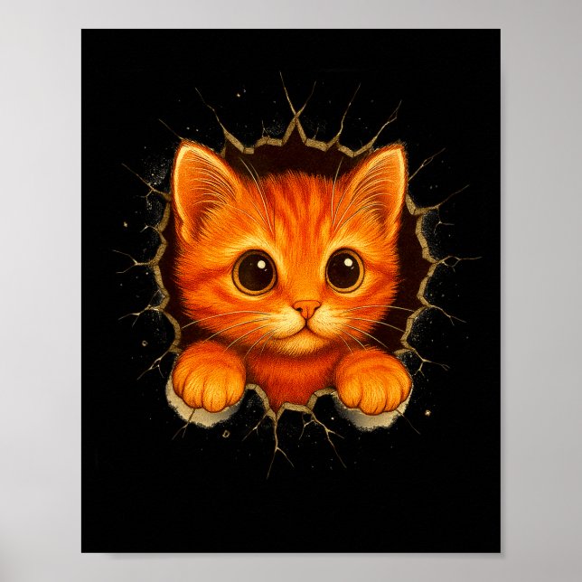Póster Cute Orange Kitten Cracks Mug Wall Funny Cat Lover (Frente)