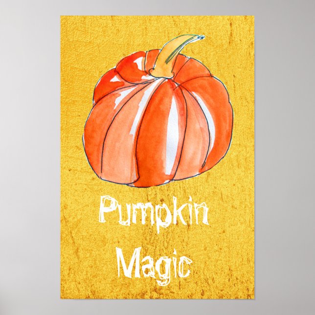Póster Cute orange pumpkin magic quote golden art (Frente)