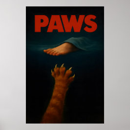 Póster Cute Orange Tabby vs Human Foot