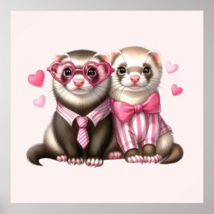 Póster Cute Otter Pareja en el Amor