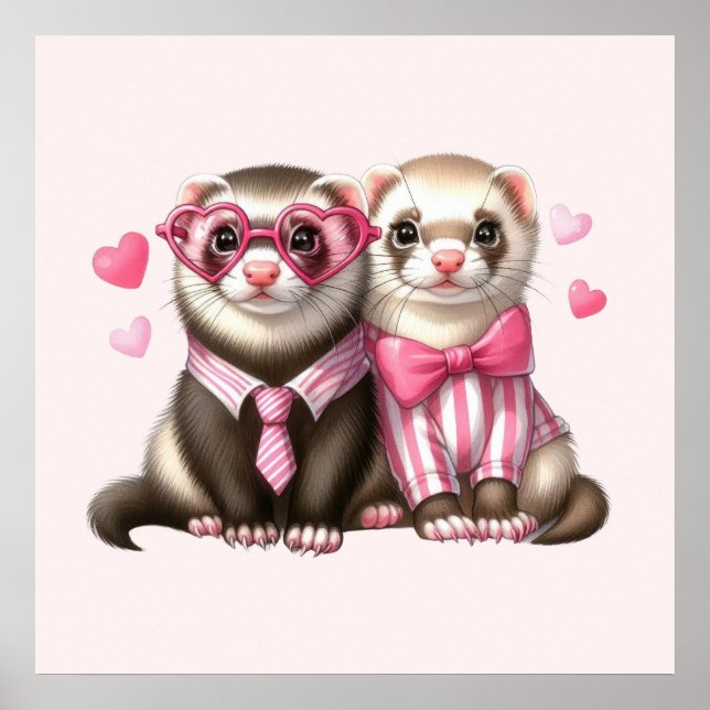 Póster Cute Otter Pareja en el Amor (Frente)
