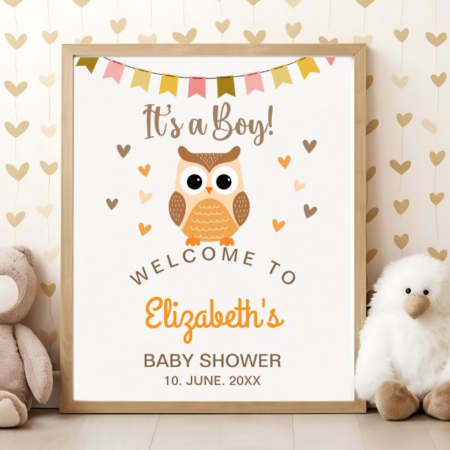 Póster Cute Owl Baby Shower Invitation – 'It's a Boy' (Subido por el creador)