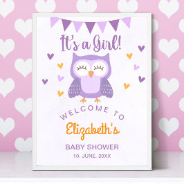 Póster Cute Owl Baby Shower Invitation – 'It's aGirl'