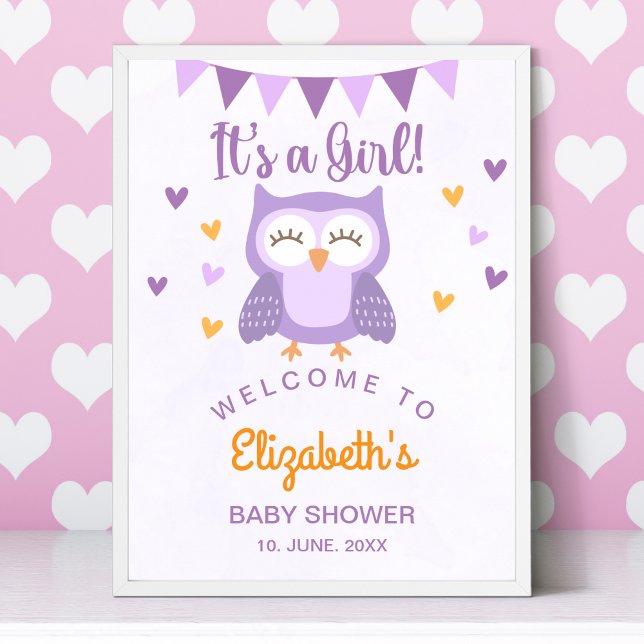 Póster Cute Owl Baby Shower Invitation – 'It's aGirl' (Subido por el creador)