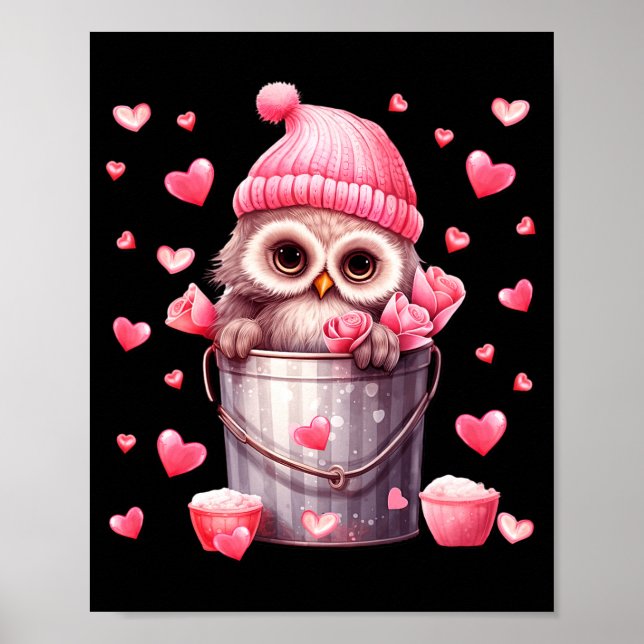 Póster Cute Owl In Valentines Basket For Girls Women Nk R (Frente)
