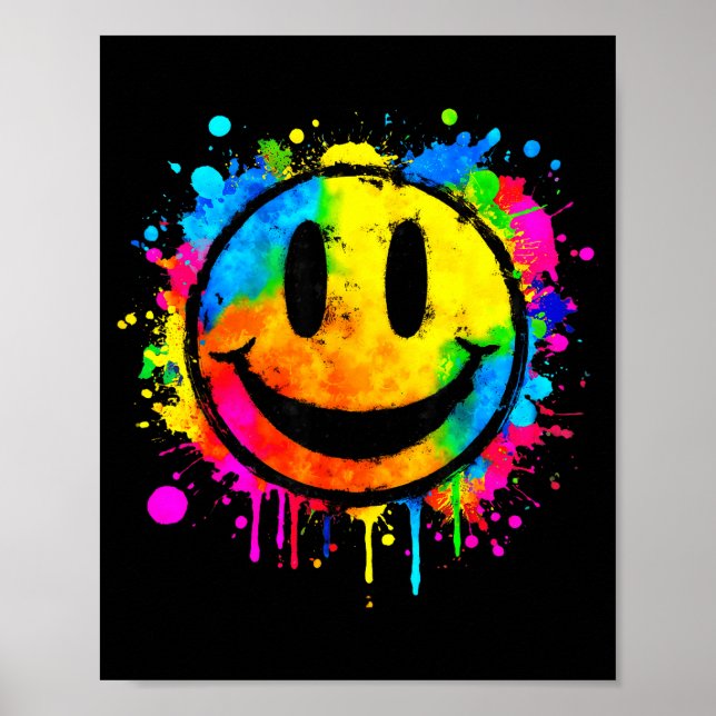 Póster Cute Paint Splash Happy Smile Face 70s Tie Dye Smi (Frente)