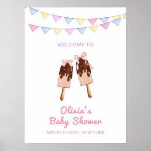 Póster Cute Paleta de Helado con Lazo Bienvenida a Baby S