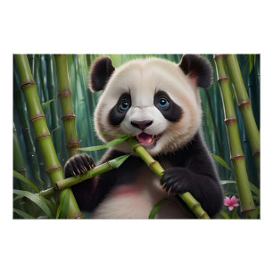 Póster Cute Panda Comiendo Bambú