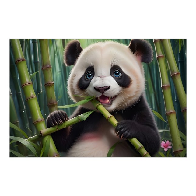 Póster Cute Panda Comiendo Bambú (Anverso)