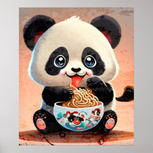 Póster Cute Panda comiendo Ramen