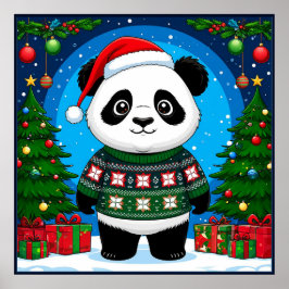 Póster Cute Panda con Jersey de Navidad Lleva Sombrero de