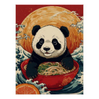 Cute Panda Eating Ramen in Japanese Ukiyo-e Style