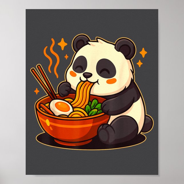 Póster Cute Panda Eating Ramen Noodles  (Frente)