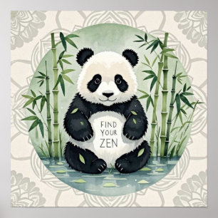 Póster Cute panda grande y regordete sentado en una postu