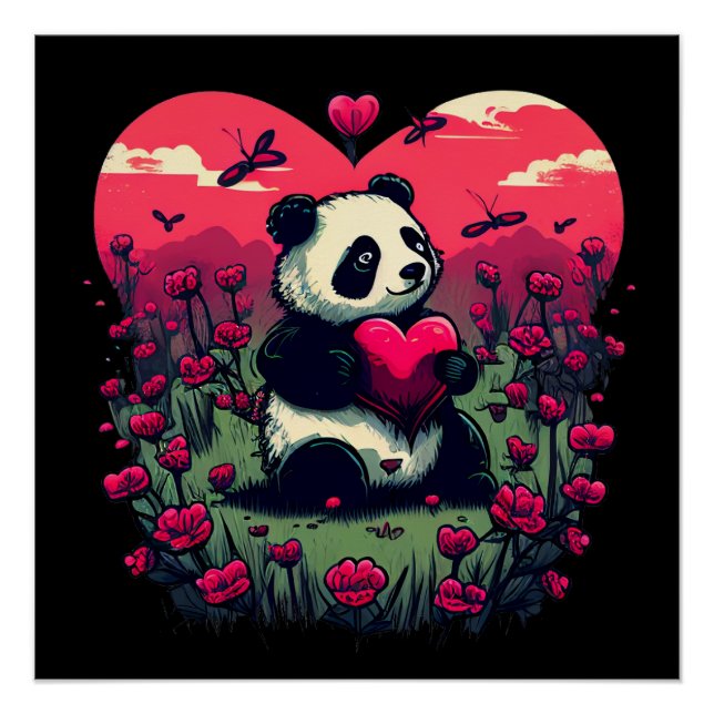 Póster Cute Panda Holding Heart - Regalo El día de San Va (Anverso)