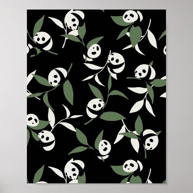 Póster Cute Panda Jugando Jardín de Bambú (Frente)