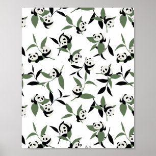 Póster Cute Panda Playing Bamboo Garden White Ver