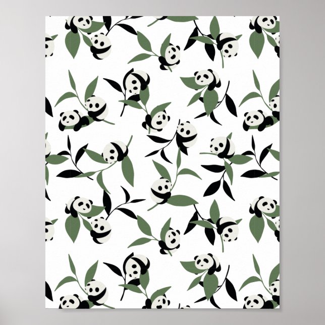 Póster Cute Panda Playing Bamboo Garden White Ver (Frente)