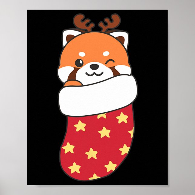 Póster Cute Pandas Rojos En Las Bolsas De Navidades Para  (Frente)