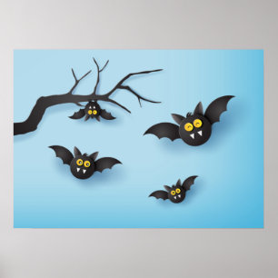 Póster Cute Papercut Vampire Bats