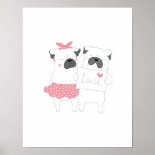 Póster Cute Pareja Bulldog francés Amor   Perro Lover