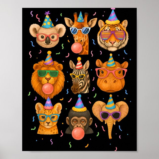 Póster Cute Party Animals Birthday Wildlife Zoo Birthday  (Frente)