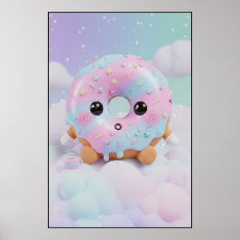 Póster Cute Pastel Donut Character | Kawaii Dessert Art