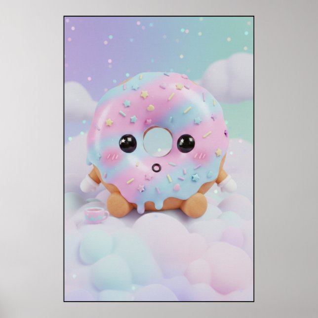 Póster Cute Pastel Donut Character | Kawaii Dessert Art (Frente)