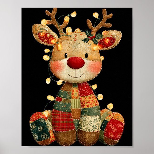 Póster Cute Patchwork Reindeer Christmas Xmas Men Women K (Frente)