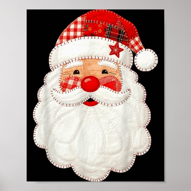 Póster Cute Patchwork Santa Claus Christmas Xmas Men Wome (Frente)