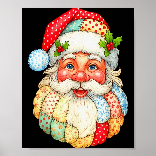 Póster Cute Patchwork Santa Claus Navidades Navidad Hombr (Frente)