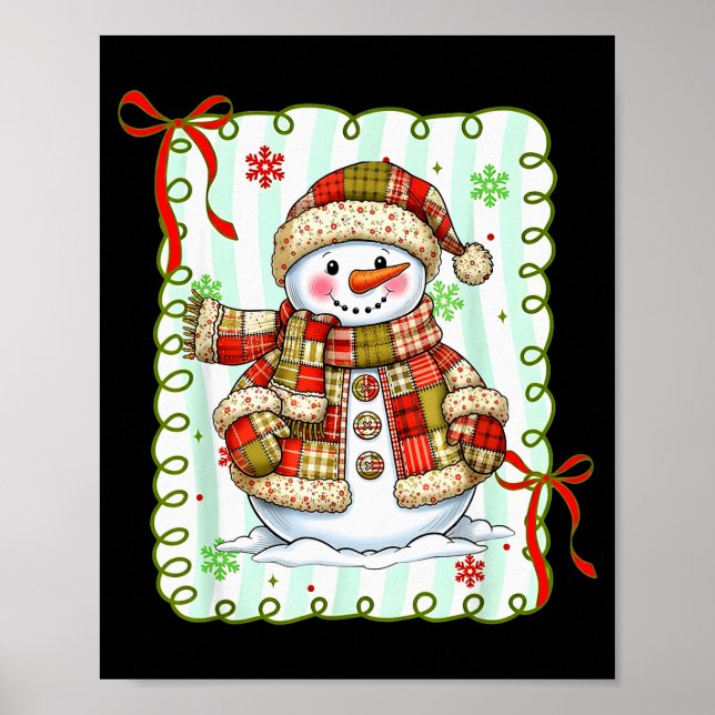 Póster Cute Patchwork Snowman Bow Christmas Xmas Men Wome (Frente)