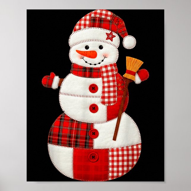 Póster Cute Patchwork Snowman Christmas Xmas Men Women Ki (Frente)