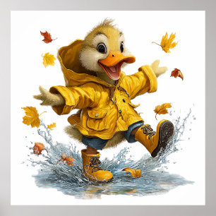 Póster Cute Pato de Día Lluvioso Poster   Adorable Patito