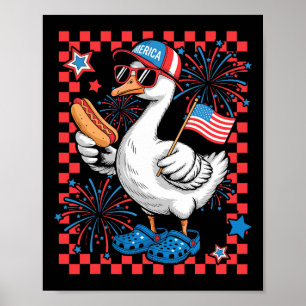Póster Cute Patriótico Goose Hotdog Usa Flag Niños Niños