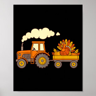 Póster Cute pavo de acción de gracias tractor cosecha de