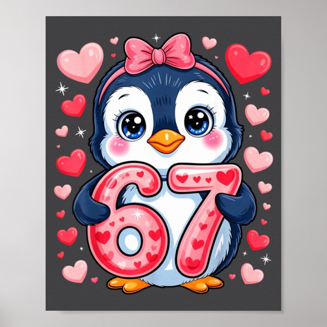 Póster Cute Penguin 67 Six Seven Valentine Hearts 6 7 Mem (Frente)