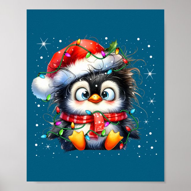 Póster Cute Penguin Christmas Lights Penguins Lover Girls (Frente)