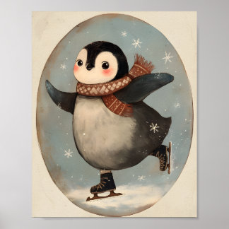 Póster Cute Penguin Ice Skating | Nursery wall Art