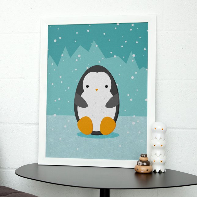 Póster Cute Penguin on ice Blue Winter Cartoon (Subido por el creador)