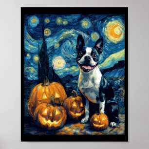 Póster Cute perro Boston Terrier Halloween Jack O Lantern