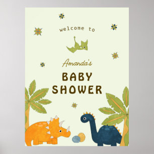 Póster Cute Personalizado Dinosaur Baby Shower
