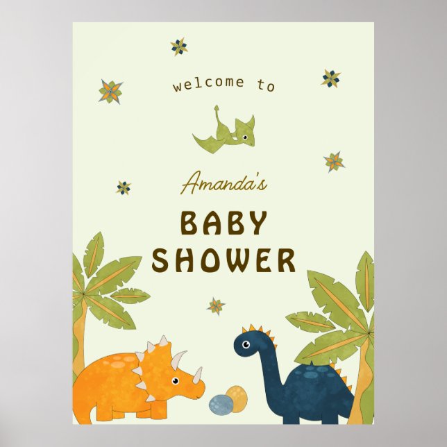 Póster Cute Personalizado Dinosaur Baby Shower (Frente)