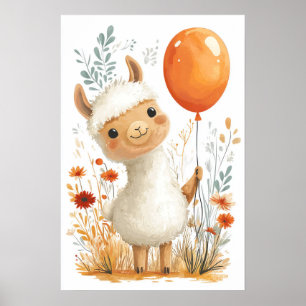 Póster Cute Personalizado Llama Holding Naranja Poster de